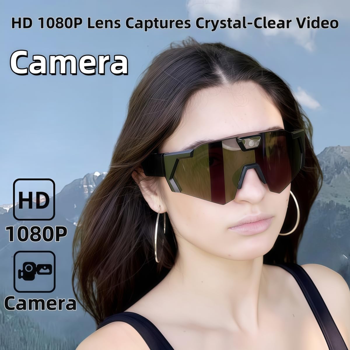 Lunettes pour caméra d'action 4K – Lunettes de soleil avec enregistrement vidéo POV avec audio, lunettes polarisées pour randonnée, cyclisme, baseball – Caméscope mains libres pour homme et femme