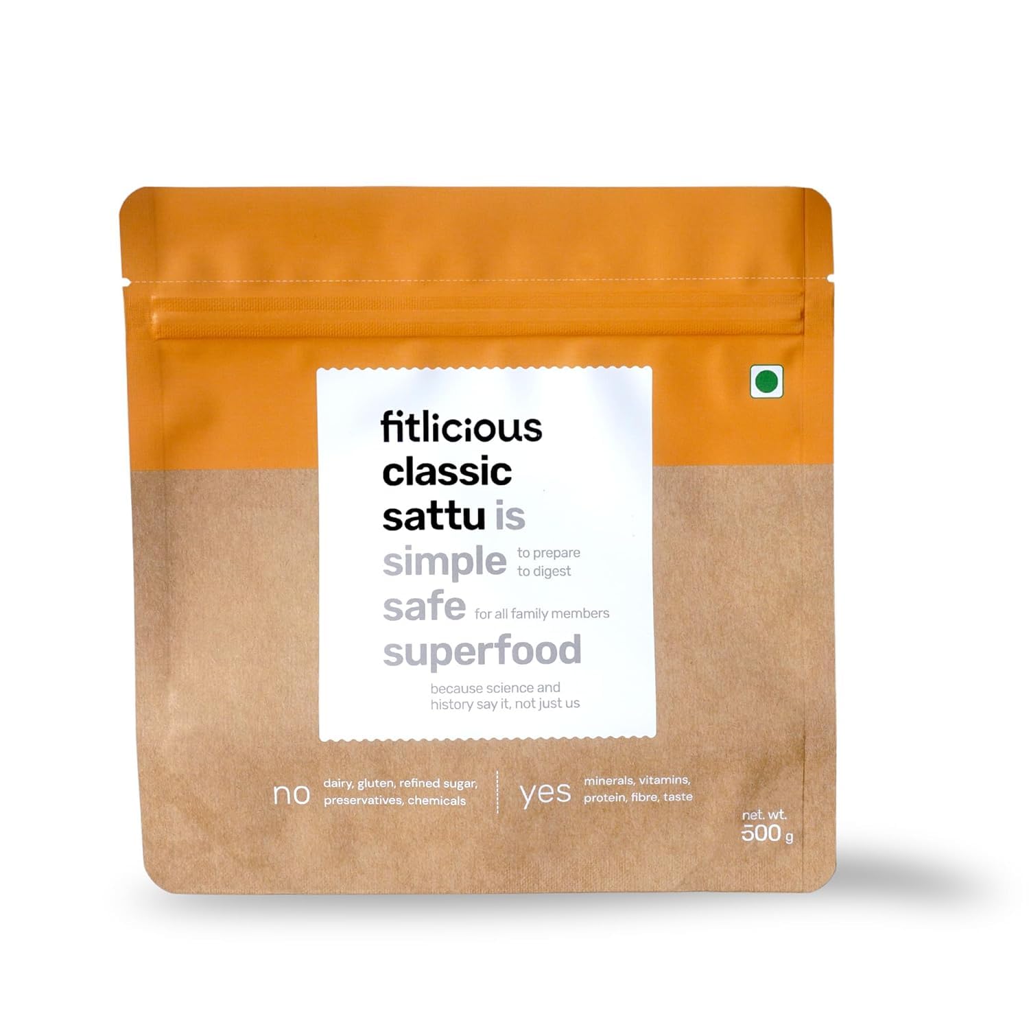 Fitlicious Classic Sattu|Roasted Gram Atta|Fiber-Rich & High Protein|100% Natural & Organic|Gluten Free|Traditional Bihar ka Chana Sattu|Instant Drink Mix|All Age Group|Non-GMO| 500G