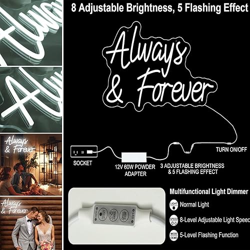 Miniatura 4 de Letreros de neón con texto en inglés Always and Forever para decoración de pared, de compromiso, de neón, para boda, propuesta, aniversario, fiesta,