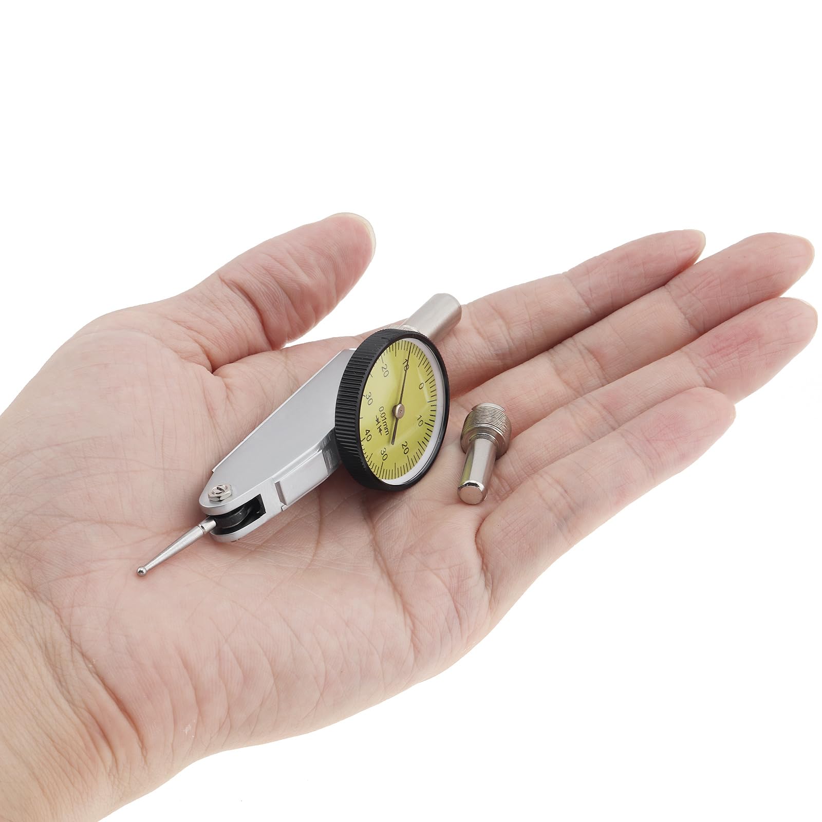 Indicateur de test à cadran 0-0,8 mm, précision de 0,01 mm, indicateur de test à cadran à levier, échelle 0-40-0, cadran jaune avec accessoires d'installation, manchons de 6 mm/8 mm