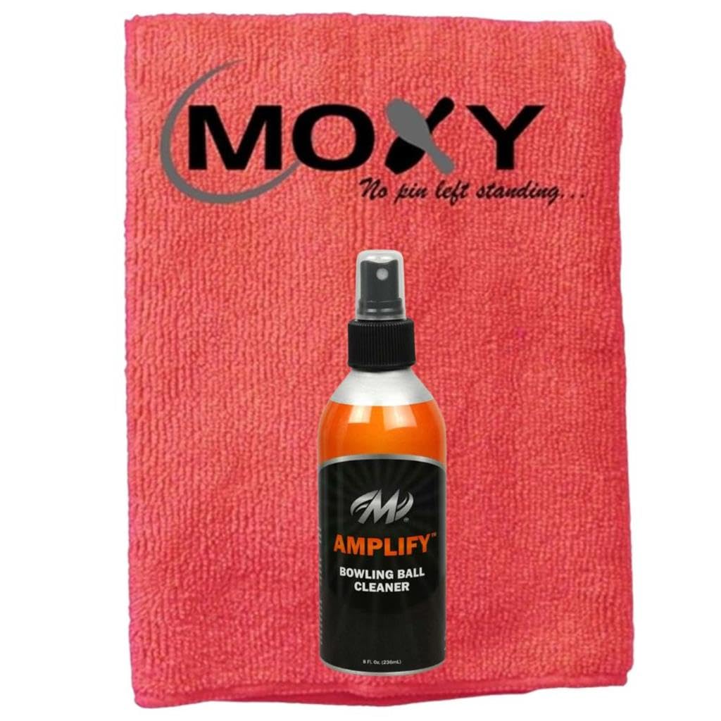 Bowlerstore Products Motiv Amplify Bowling Ball Cleaner 8oz Spray Bottle with Moxy Micro Fiber Cleaning Towel (Red)