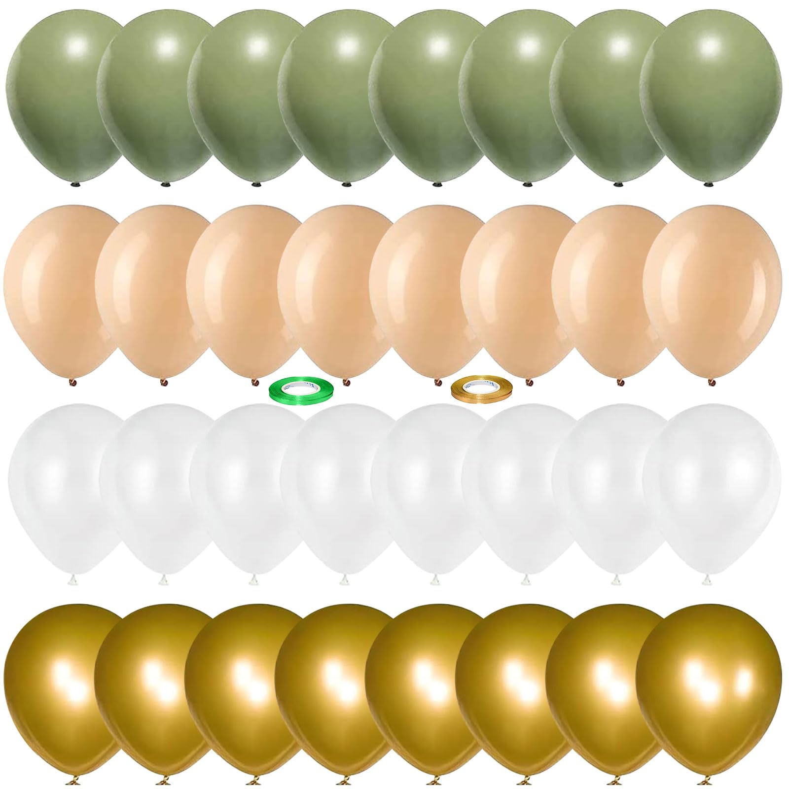 Balloons Green Gold, 60 Packs 12 Inch Retro Sage Green Gold Metallic Balloon, Olive Green White Latex Balloons for Wedding, Birthday, Baby Shower,