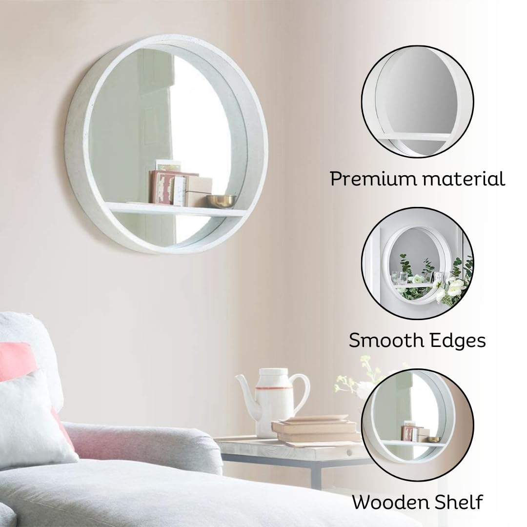 Specchio Da Bagno Con Mensola - Specchiera Bianca Con Ripiano Per Cosmetici, 54x38 Cm, In MDF, Perfetto Anche Per Ingresso O Camera