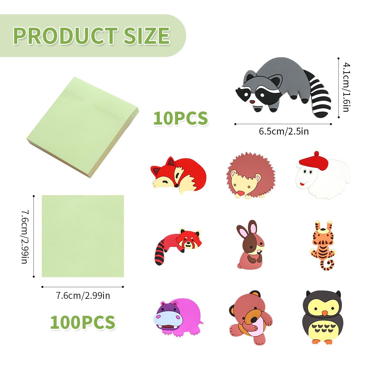 EOWVISN 10 Pieces Of Cartoon Animal Refrigerator Magnets And 1 Set Of Sticky Notes - Image 2