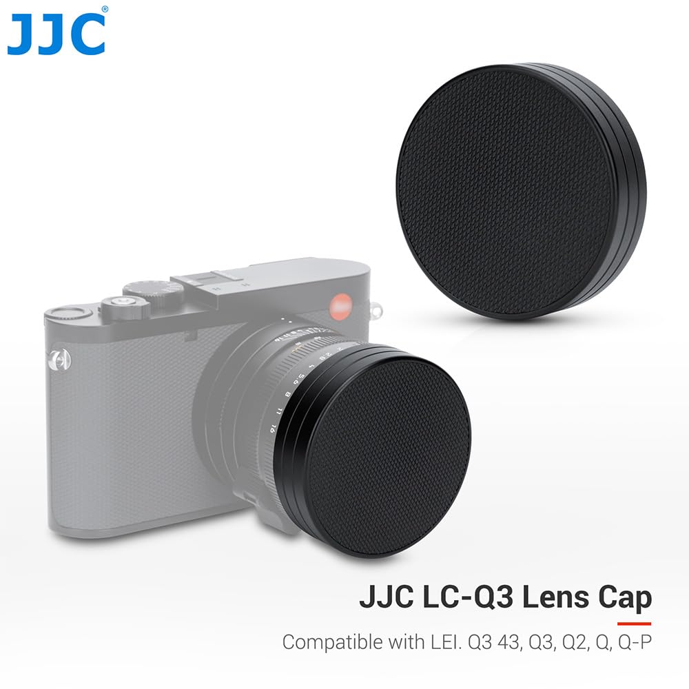 JJC Copriobiettivo in metallo compatibile con fotocamera Leica Q3 43, Q3, Q2, Q, Q-P, texture in pelle PU goffrata, compatibile con paraluce quadrato originale e JJC (nero)