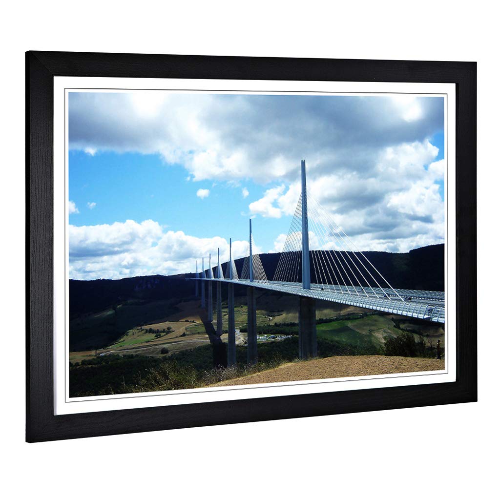 Big Box Art Framed Print of Millau Bridge France Landscape (1) Design | Wall Art Picture | Home Decor for Kitchen, Living Room, Bedroom, Hallway, Black, A2 / 24.5x18 Inch / 62x45cm
