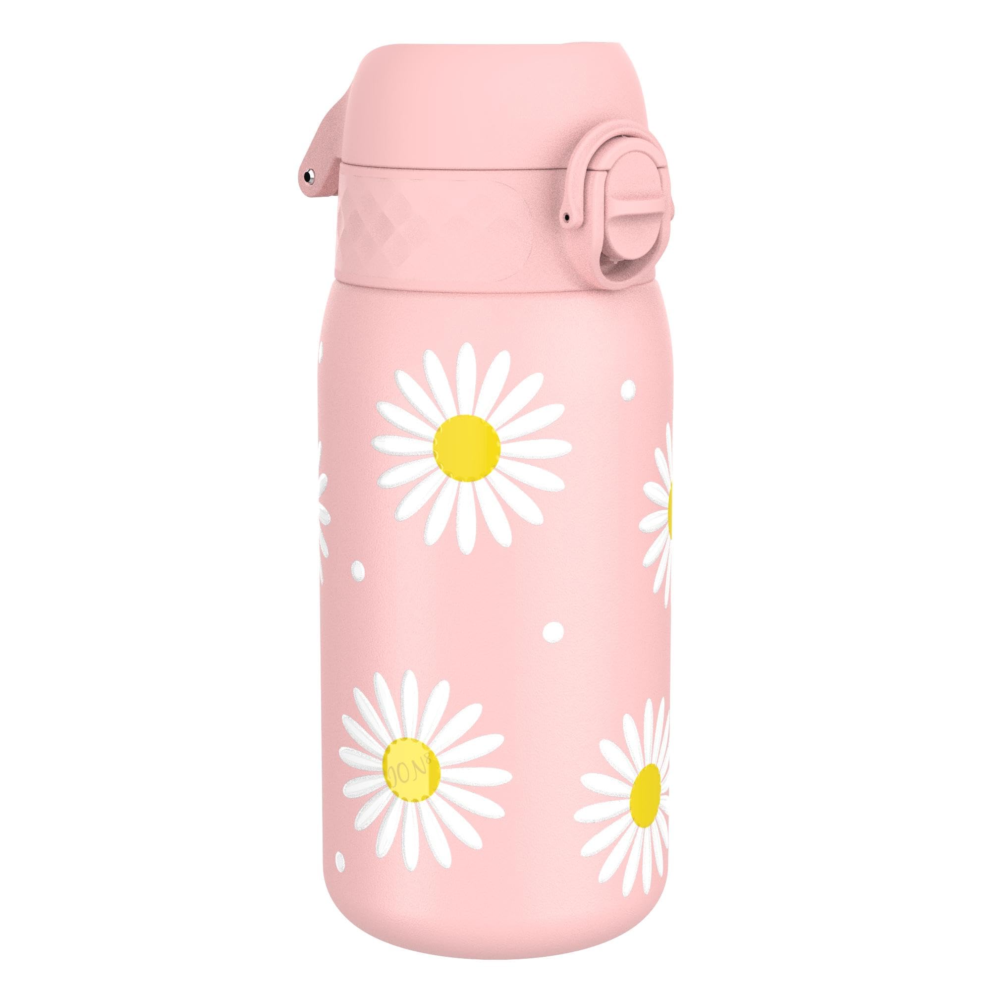Ion8 Vacuum Insulated Steel Water Bottle, 320 ml/11 oz, Leak Proof, Easy to Open, Secure Lock, Dishwasher Safe, Carry Handle, Metal Water Bottle, ThermoShield Stainless Steel, Daisies