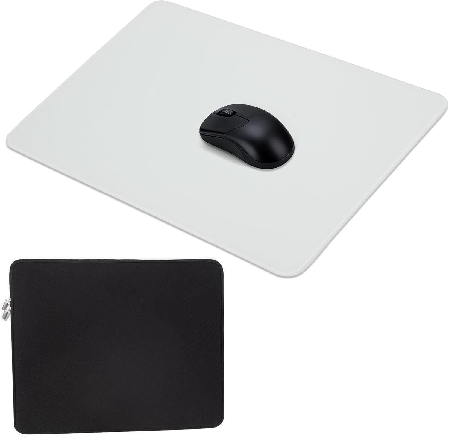 Tempered Glass Gaming Mouse Pad-15.7" x 11.8",High-Precision Mousepad(with Mouse Glides) Suitable for Gaming and Office Use,Ultra-Smooth Hard Mouse Pad with Storage Pouch,White.