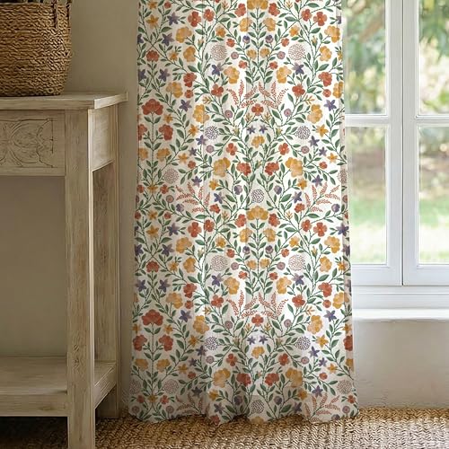 Image of Urban Space 100% Cotton Floral Curtains 8 Feet Long Set Of 2, 60-65% Room Darkening, Decorative Curtains With Eyelets /Rings For Hanging, Tieback Included (Vasant, Long Door - 8 Feet), White
