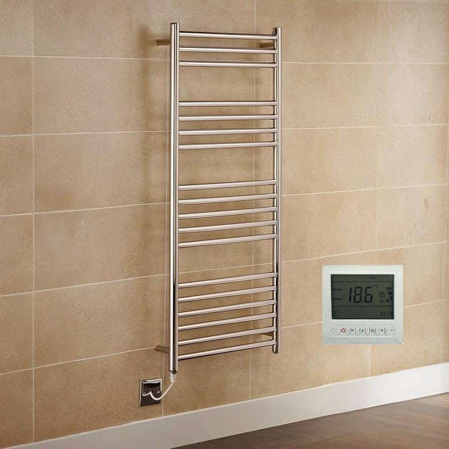 Manissa Electric Boston Stainless Steel Towel Rail Bathroom Towel Warmer 400x1500mm Mirror Polished Finish + Timer and Thermostat