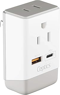 Ceptics Japan, Philippines Power Travel Plug Adapter, QC 3.0 & PD, Safe Dual USB & USB-C - 2 USA Socket Compact & Powerful - USA 3 Pin Polarized to 2 Prong Unpolarized - Type A - AP-6 Fast Charging