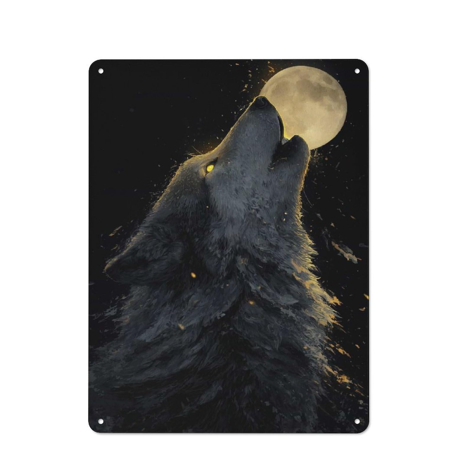 Junmoney Style-14 Retro Howling Wolf At The Moon Decorative Metal Plaque 40X30cm, Shed Wall Plaque For Tool Room, Garage, Studio Or Home Bar