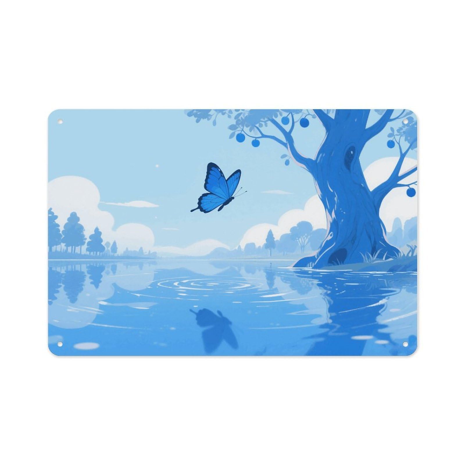 VstaDank Blue Butterfly Wall Art Prints Metal Sign Decor Painting Aluminum Wall Hanging Decor Vintage Poster Sublimation Picture Panel Weatherproof Art Decorative Wall Decors