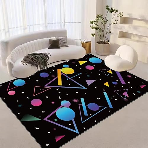 Arcade Geometry - Alfombra de neón de 2 x 3 pies 80 pulgadas, alfombra retro de color arcade, lavable, plegable, antideslizante, para entrada,