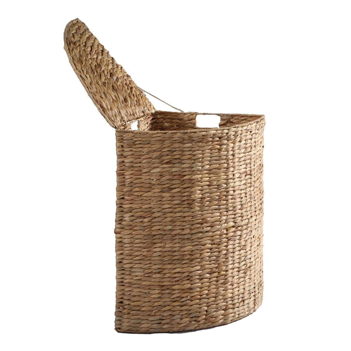 Calicosy - Panier À Linge d'angle - Jacinthe d'eau - Matière Naturelle Robuste - avec Couvercle Et Anses - Salle De Bain, Buanderie, Chambre - Larges Dimensions - L 40 x l 40 x H 65 cm