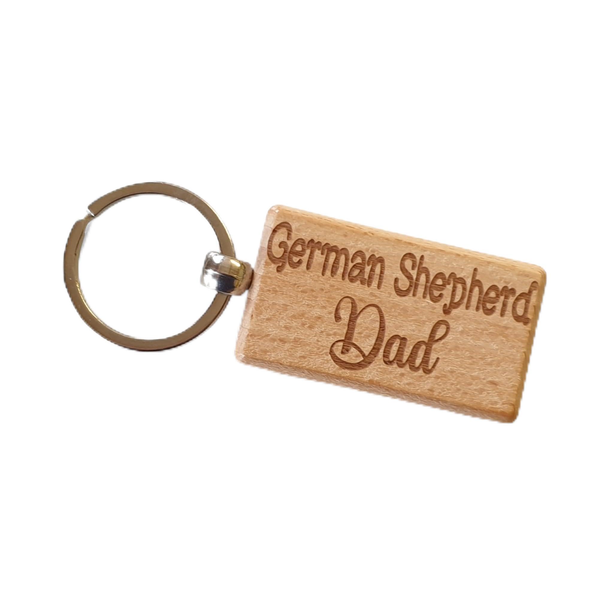 Decalarama Brown German Shepherd Dad Keyring Gift - Nice Cute Engraved Wooden Key Fob Novelty Dog Owner Present