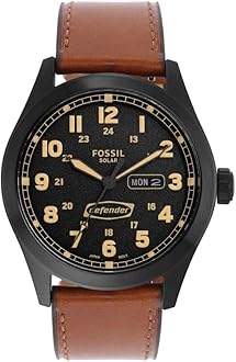 Defender Watch for Men, Solar Powered Three Hand Date with Stainless Steel or Leather Strap