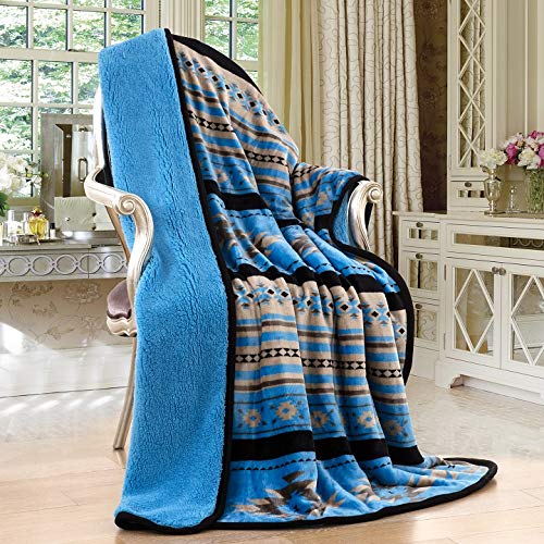 Southwest Design Sherpa Lined Throw Blanket 50x 60 Turquoise