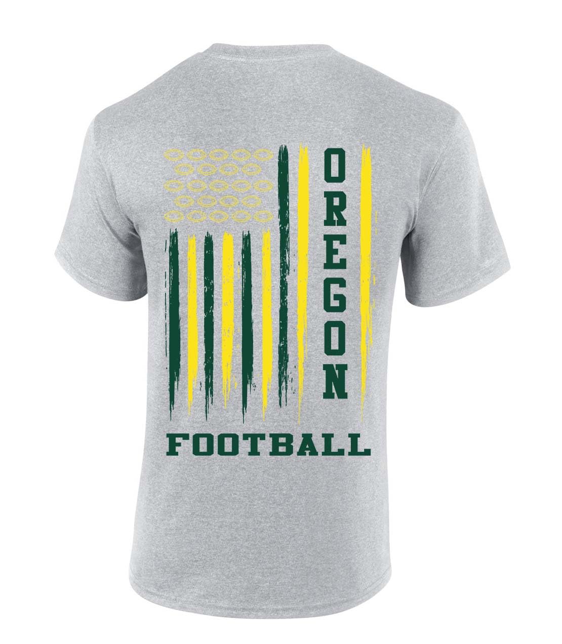 Oregon Football Flag Team Color Green and Yellow American Flag Short Sleeve T-Shirt-Sports Grey-XL