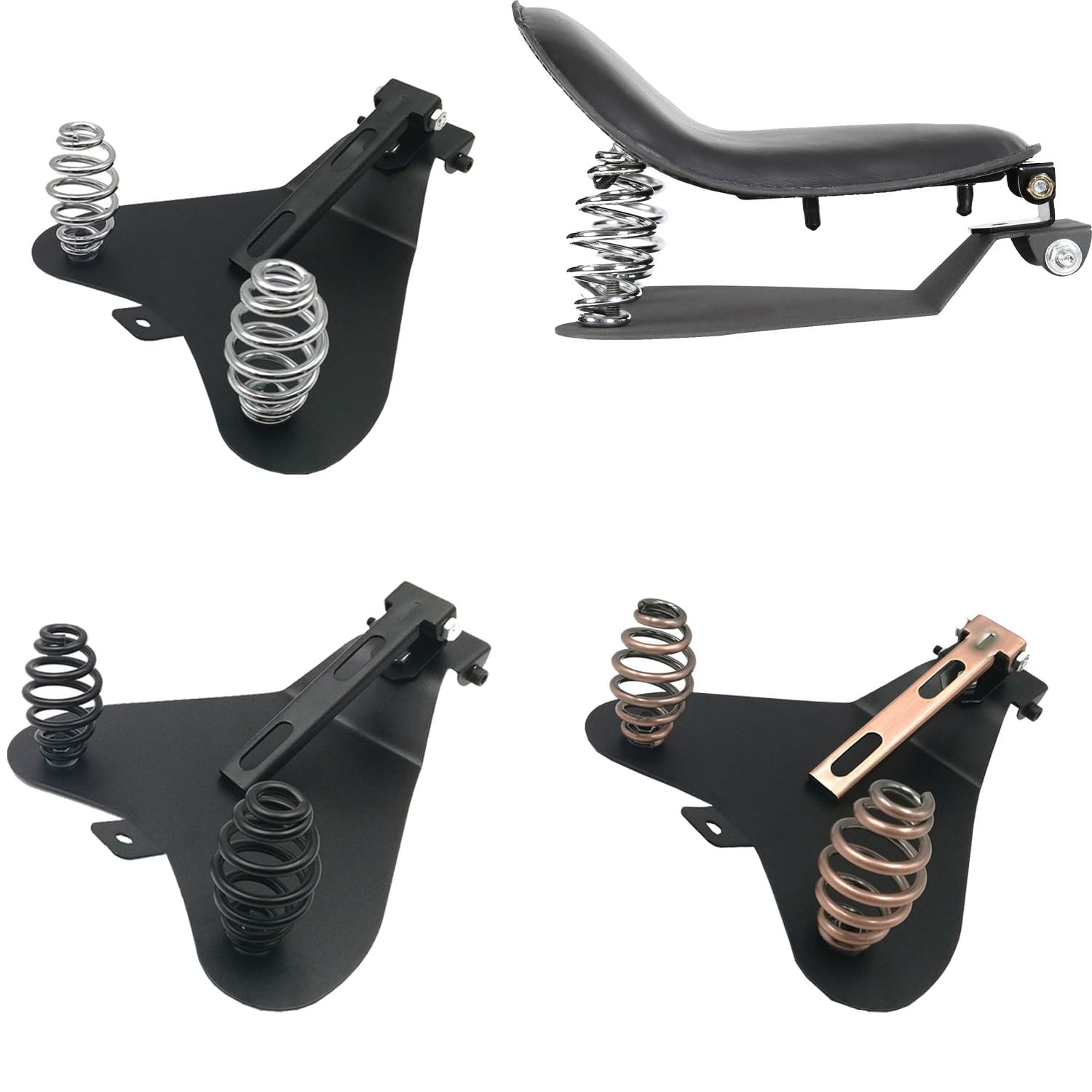Fotel motocyklowy 3 "siedzenie pojedyncze, spiralna lufa, zwinięta płyta bazowa, wspornik montażowy pasujący do Harley Sportster XL883 1200 48(Chrome)