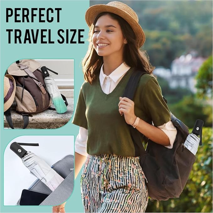 Image of TEKCOOL Umbrella, UV Big Size Umbrella for Sun Protection Rain Windproof Strong large 3 fold for men women kids boys girls Perfect small & stylish Windproof & Compact(Green)