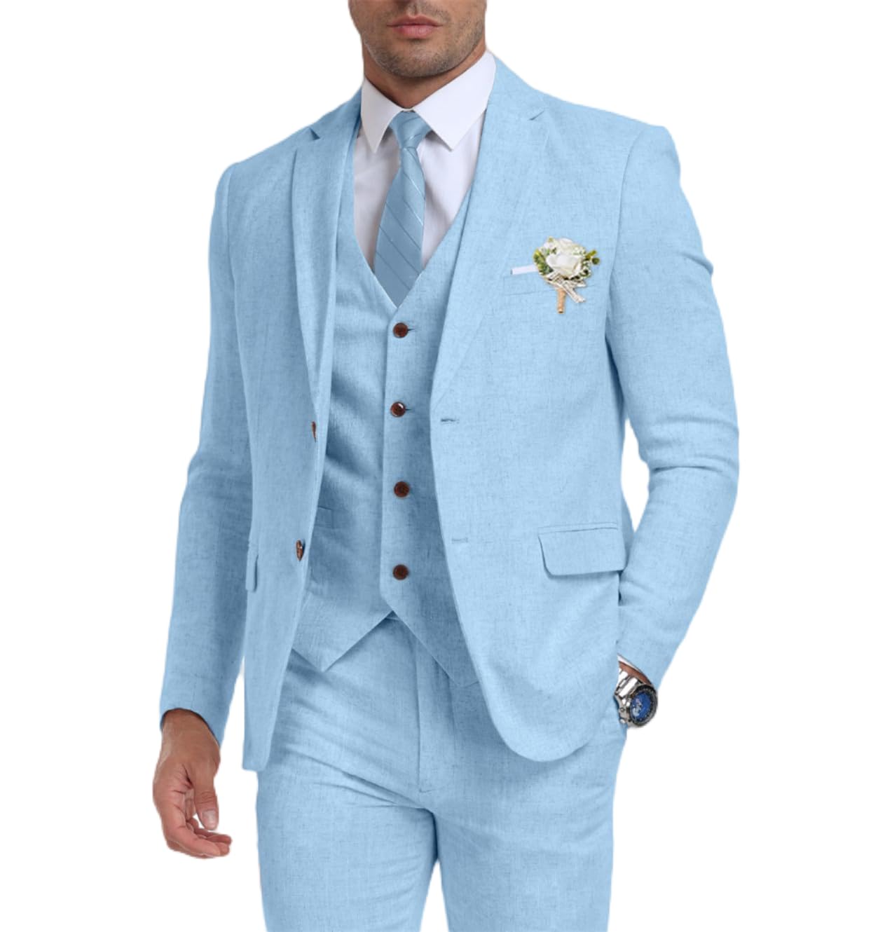 Retro Linen Men's Suit 3 Pieces Slim Fit