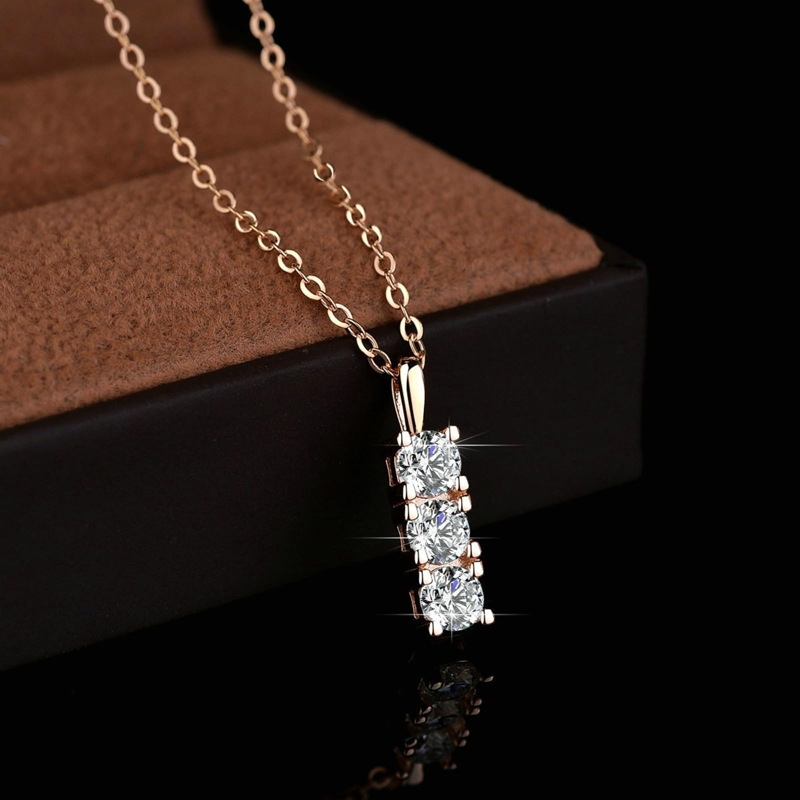 Collares ajustables en oro rosa de 18 quilates con tres piedras para mujer, collares de moissanita de cumpleaños