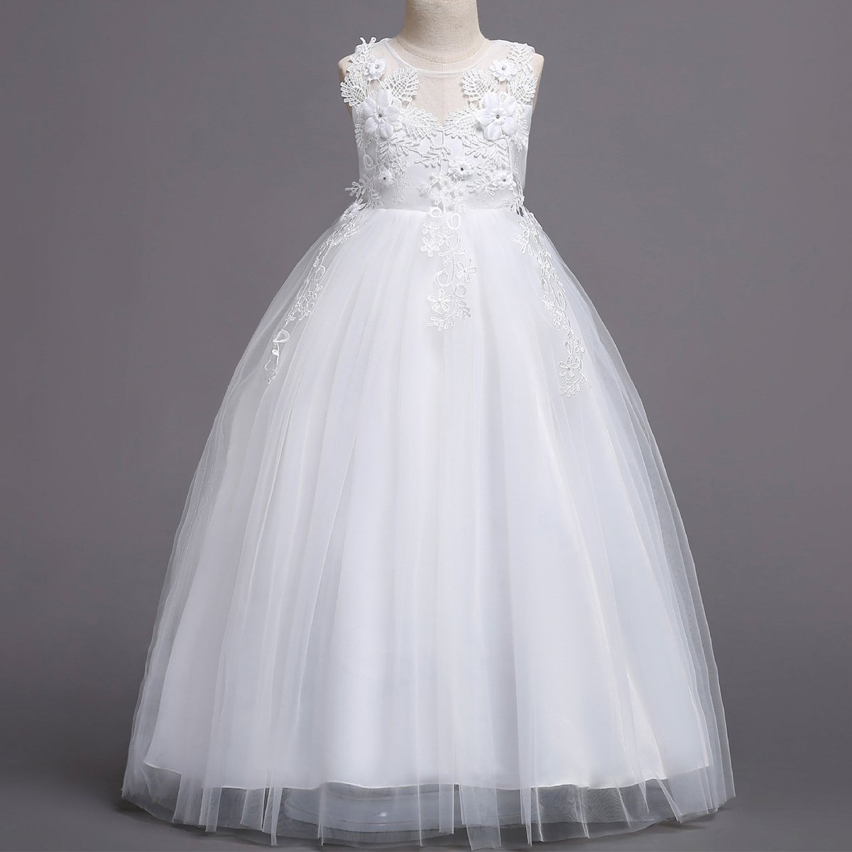IWEMEK Mädchen Kinder Tüll Blume Kleider Blumenmädchenkleider Hochzeitskleid Brautjungfern Kleid Prinzessin Hochzeit Abendkleid Geburtstag Langes Festzug Cocktailkleid Ballkleid
