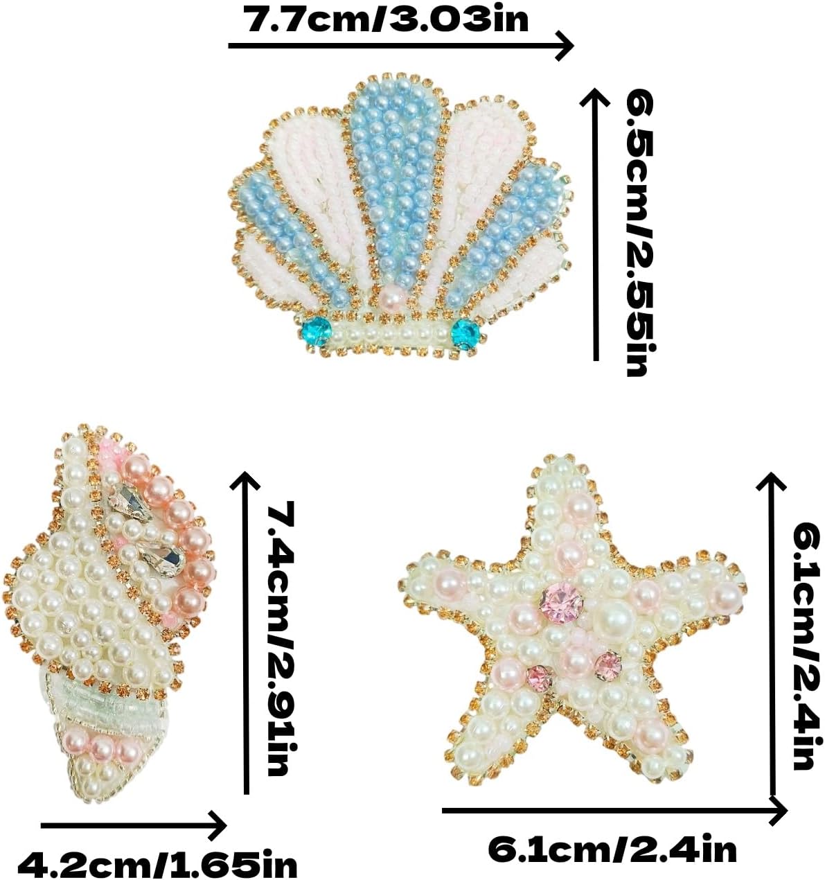 3Pcs Sea Animals Beaded Artistic Patches Ocean Shell Cloth Patch Conch Bead for Nautical Fashion Upcycling Sustainable DIY Accessories
