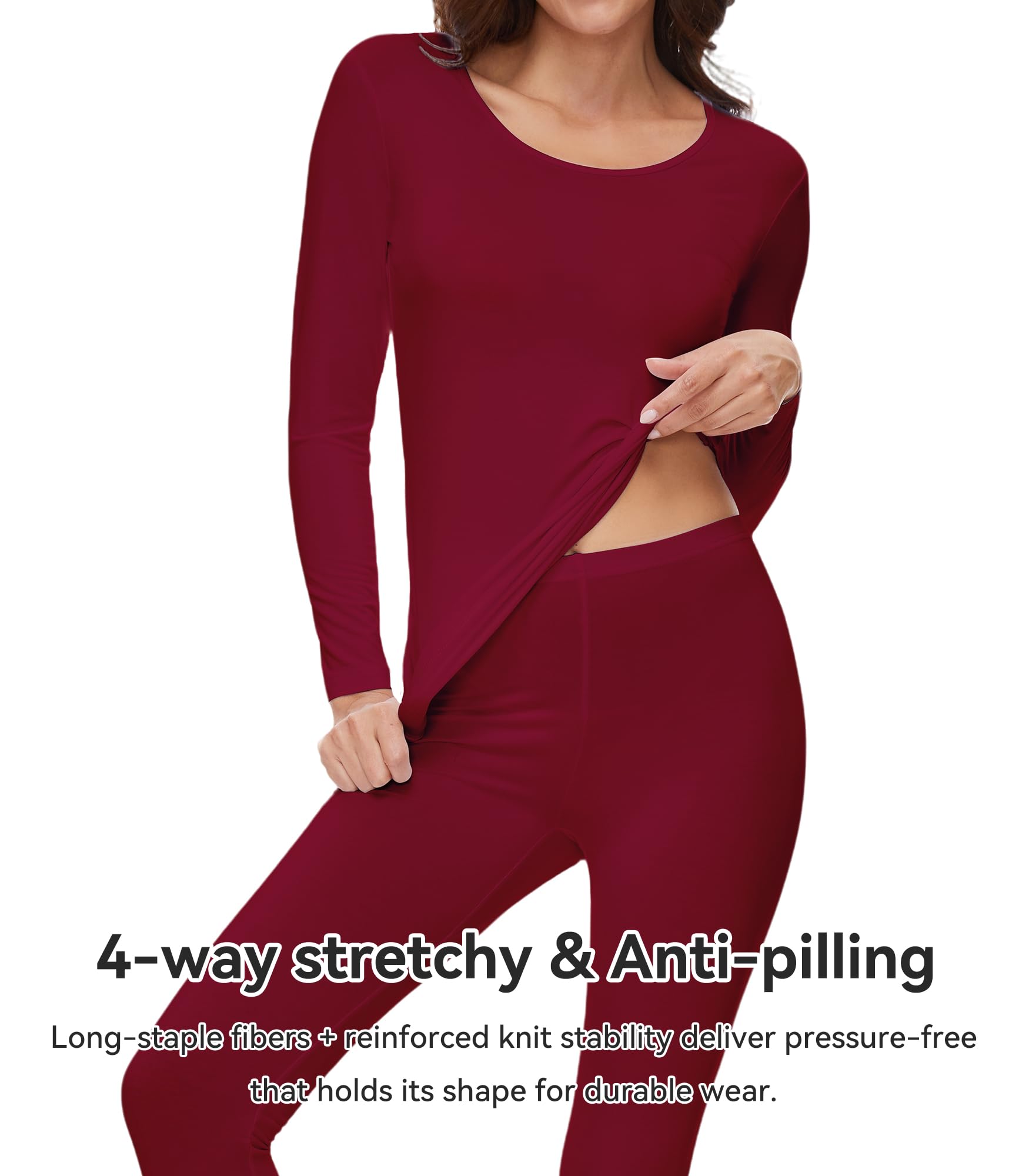 WiWi Biancheria intima morbida da donna termica, set pigiama super caldo strato base top pantaloni pigiama viscosa di bambù S-3X