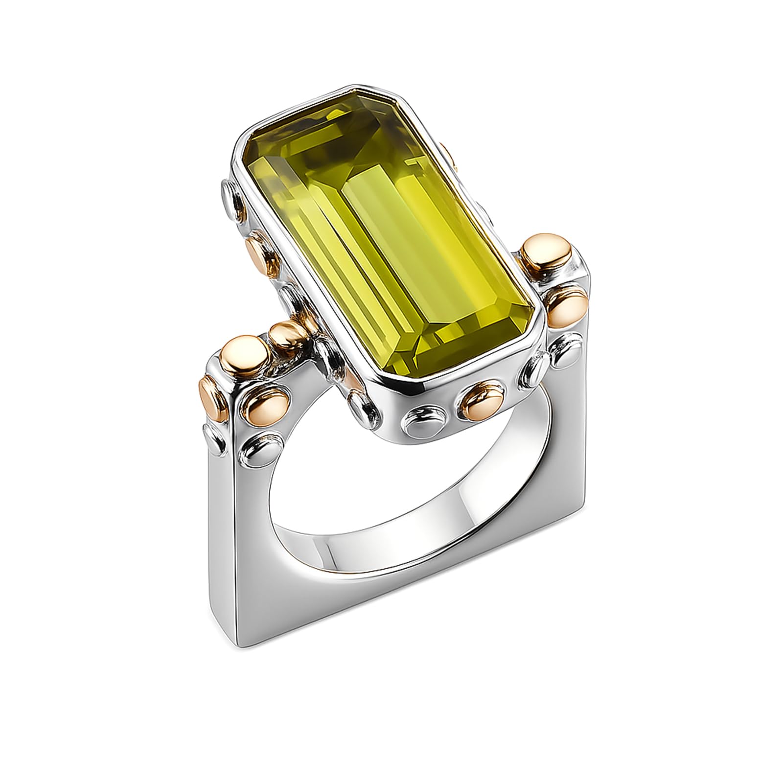 Bague de créateur en argent 925 et quartz citron unique taille 56.5 - 6
