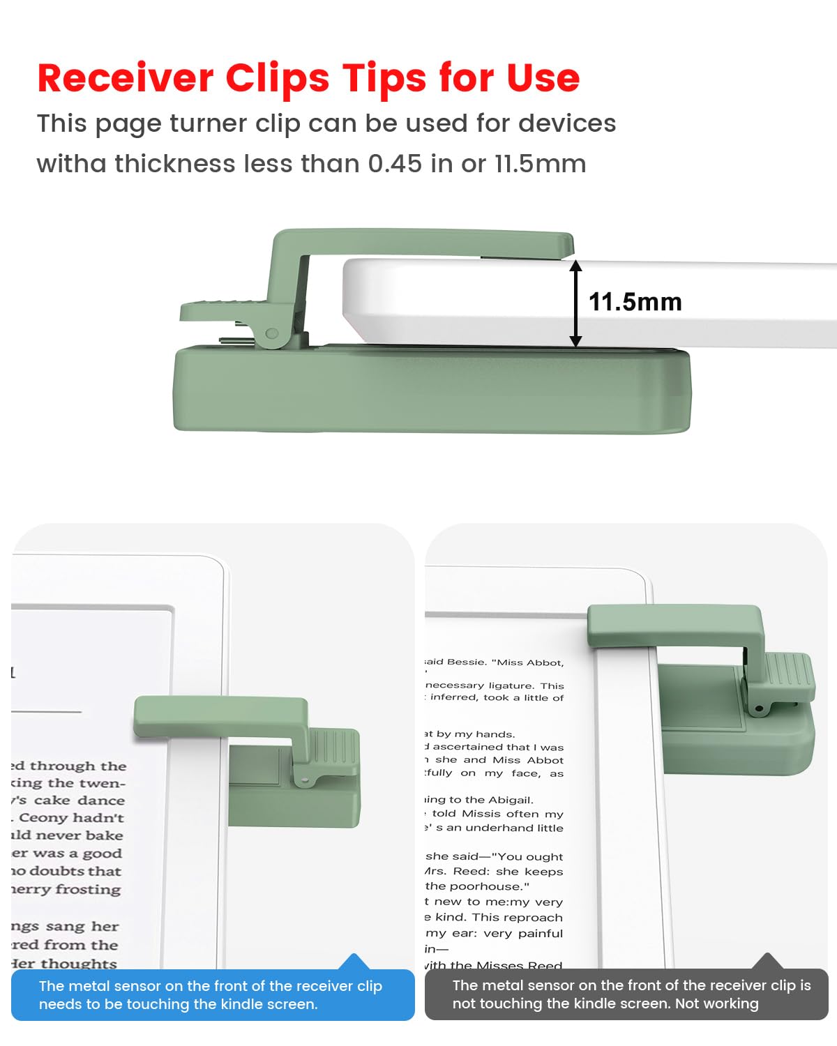 RF Télécommande Tourne Pages pour Kindle Paperwhite Scribe Oasis, iPhone, Tablettes Android, Vert Clair