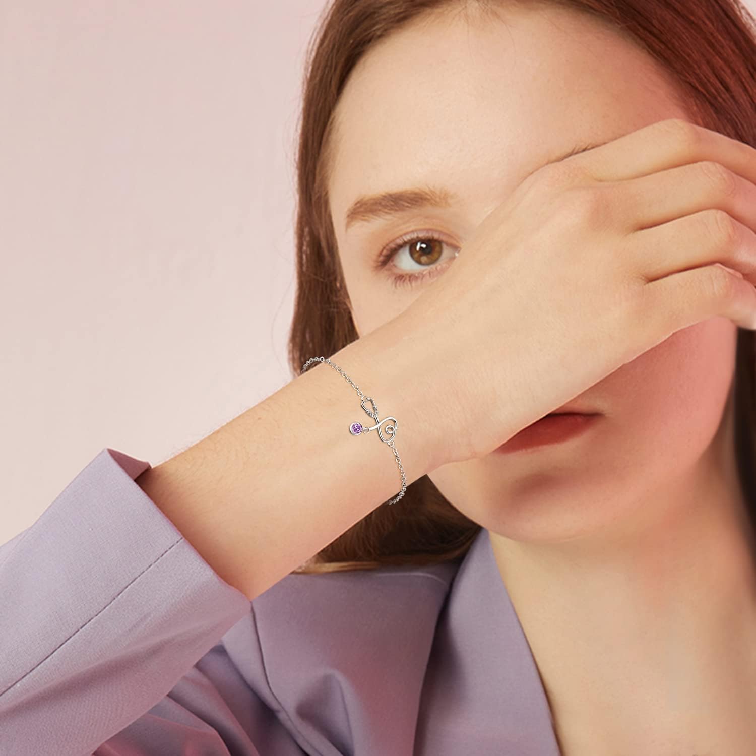 Palpitate Nurse Bracelet 925 Sterling Silver Women Birthstone Stethoscope Jewelry Nurse Gift to NR Nursing Graduation Birthday Adjustable Chain - Image 3