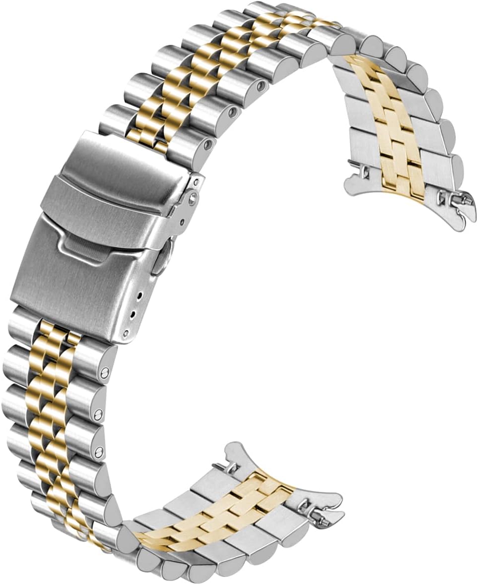 [Juntan] Stainless Steel Curved Edge Tapered 20mm 22mm 23mm 24mm Metal Watch Band Flexible Watch Strap Replacement Bracelet Deployment Double Flip Lock Buckle Silver Black
