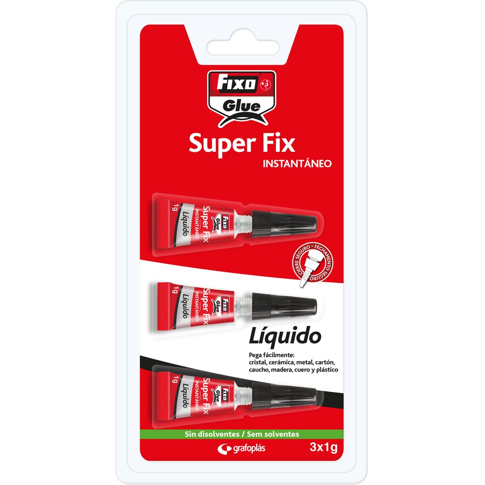Fixo Glue - Pegamento Instantáneo Líquido Super Fix Liquido 3X1 Gramo, Perfecto para Reparaciones Rápidas y Duraderas, Cierre Seguro
