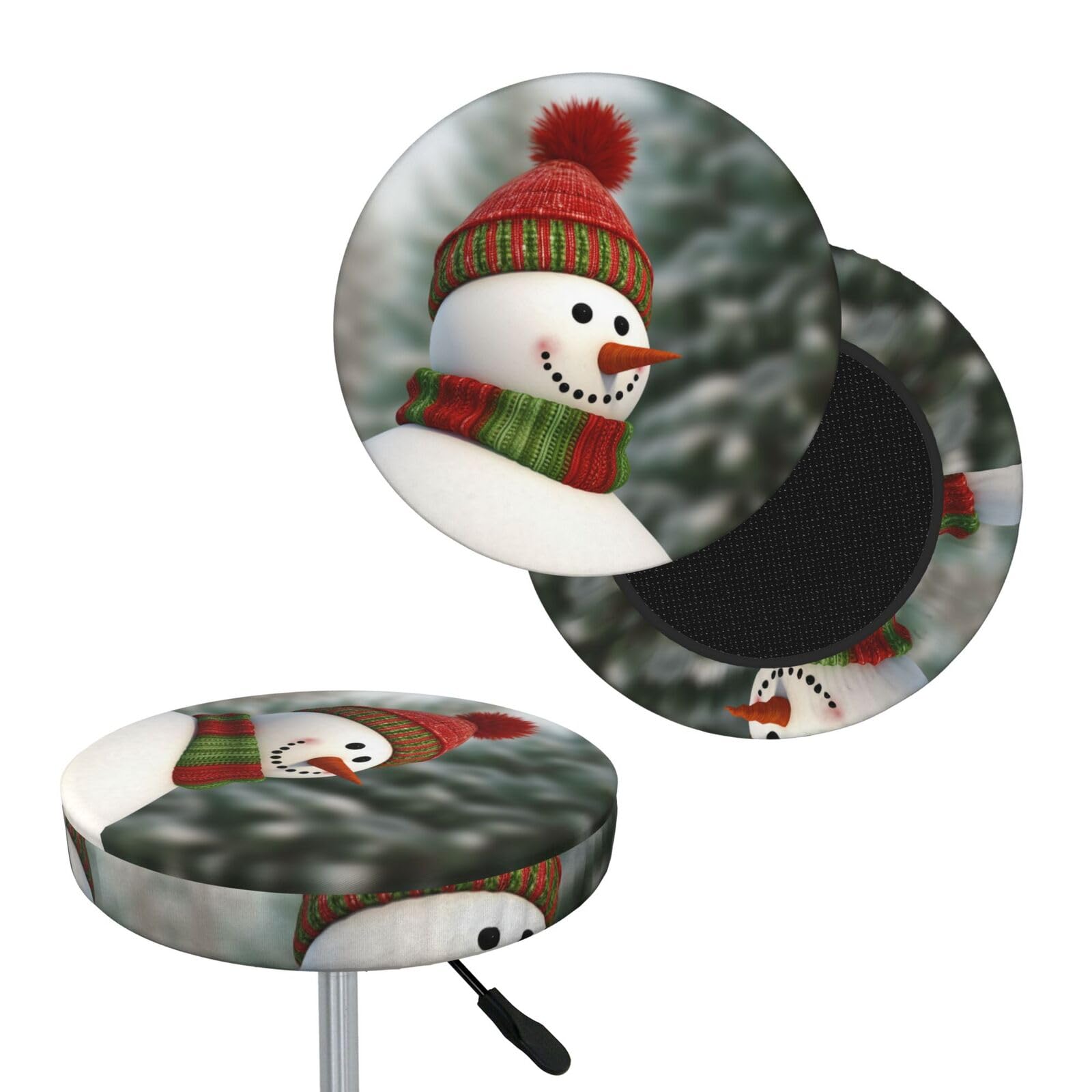 NONHAI Smile Gaze Snowman Bar Stool Cover Round Elastic Stool Cushion Covers Dustproof Bar Chair Cover Washable Stool Cushion Slipcover Stretch Stool Seat Covers for 12-14 Inch Chair