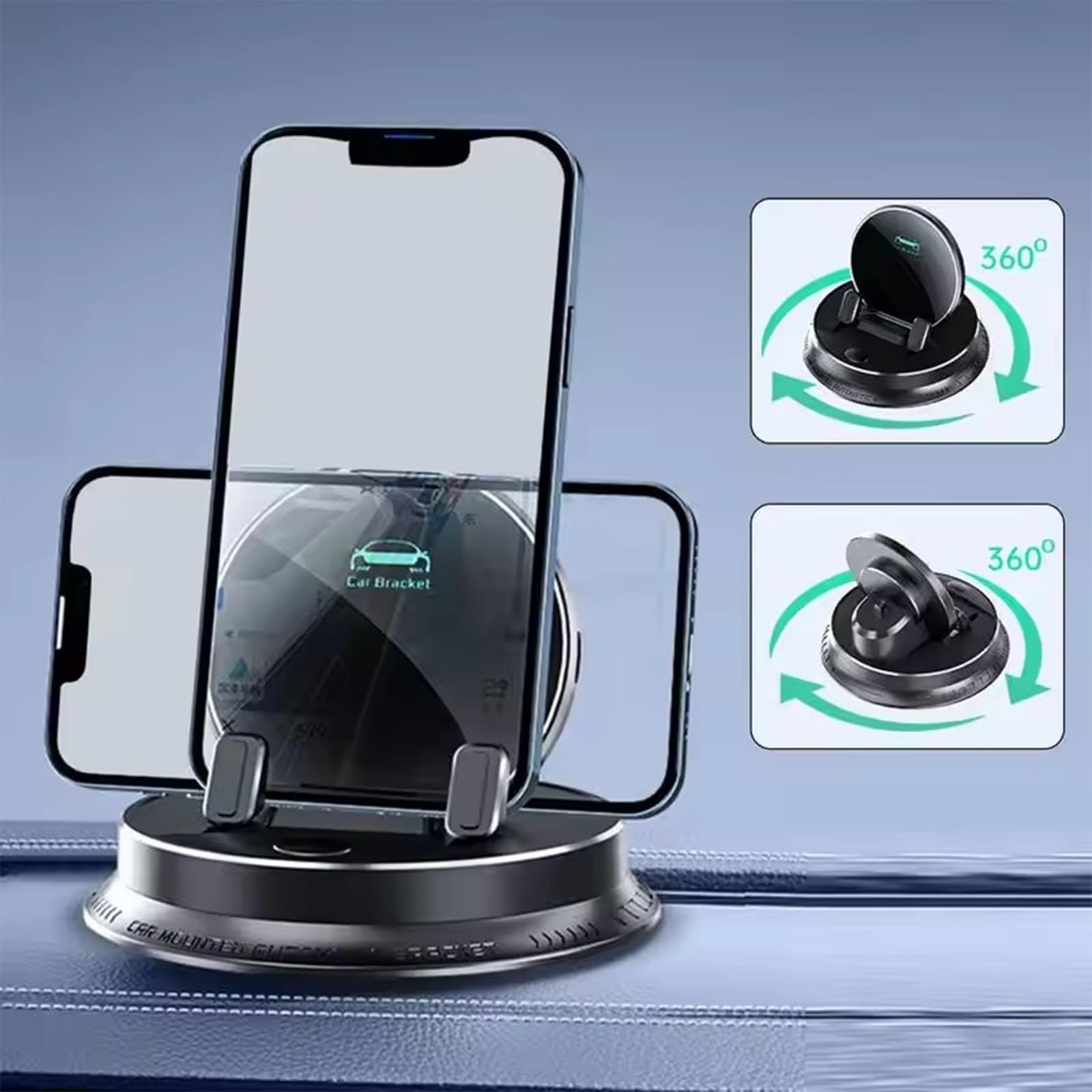 Supporto per Telefono Cellulare Multifunzionale Cruscotto Auto Elettrico, Universale Rotazione a 360° Antiscivolo E Ultra Stabile - Utilizzo Con Una Sola Mano Per Tutti(Black-2pcs)