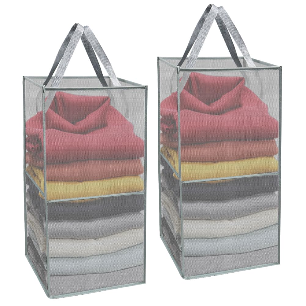 2pcs Portable Laundry Storage Organiser Bins, folding & In Good Shape, Good for Storing Laundry, Toys, Clothing, Groceries etc. in the Bathroom, Laundromat or living room, Gray, L
