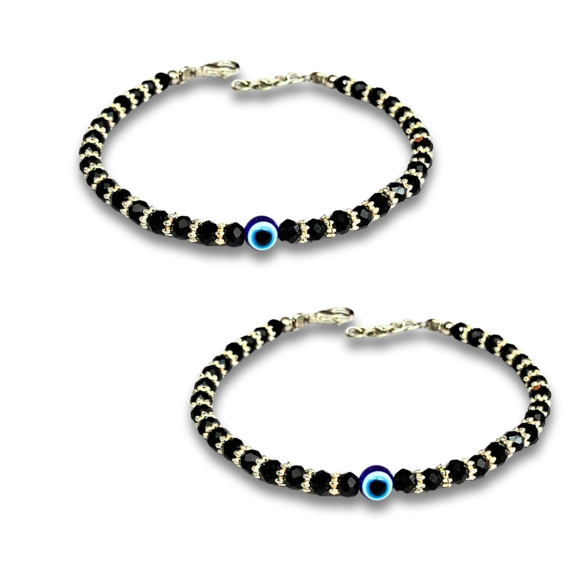 Alaukik Evil Eye Nazariya Black Crystals With Silver Toned Metal Bracelet for Girls,Women and Couple With Adjustable Chain Set of 2 (B0D5VC4CCS) Amazon Price History, Amazon Price Tracker