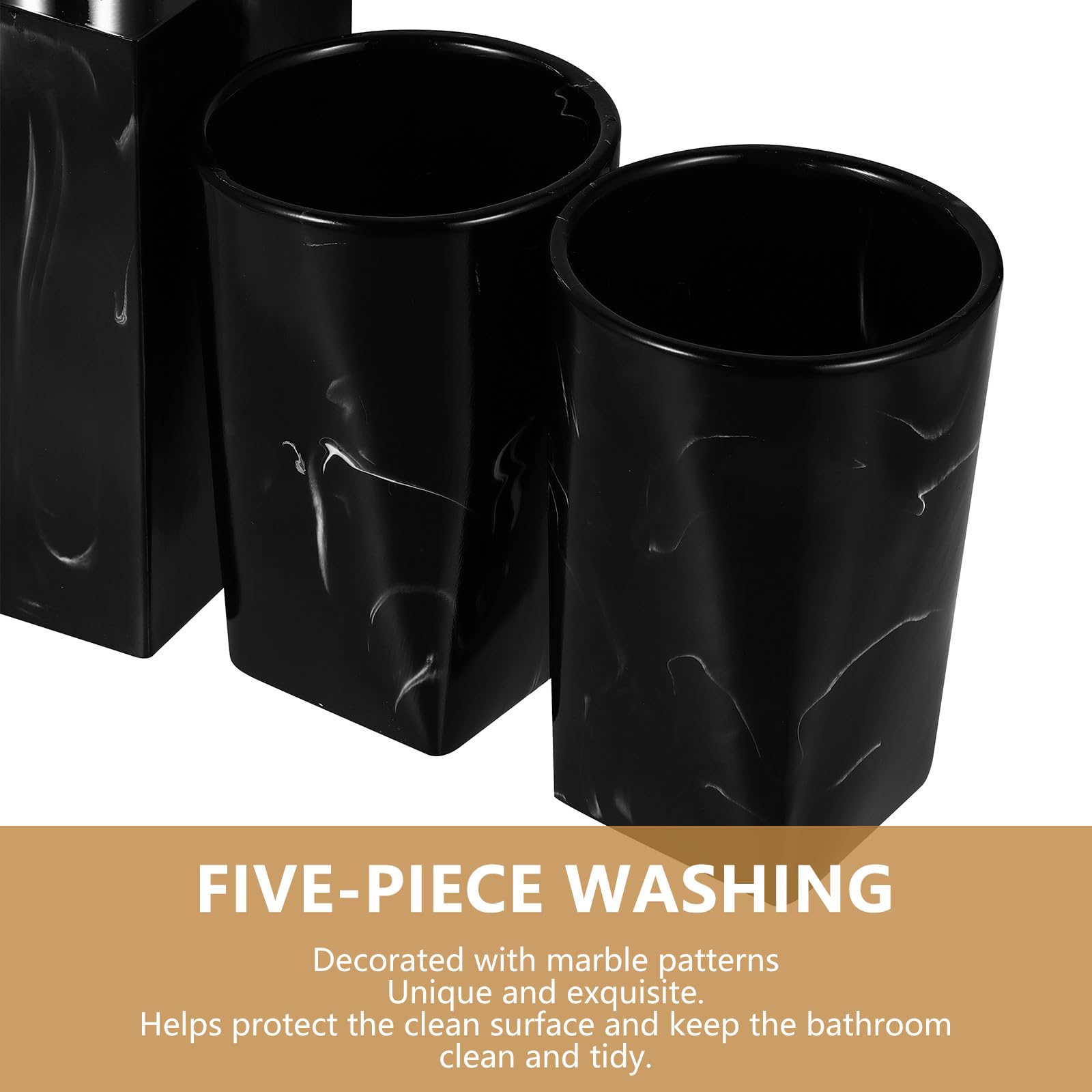 PRETYZOOM Conjunto de Accesorios para Baño Estilo Mármol Dispensador de Jabón, Soporte para Cepillos de Dientes y Botella de Mano, Material Resina Fácil de Limpiar y Diseño Cómodo