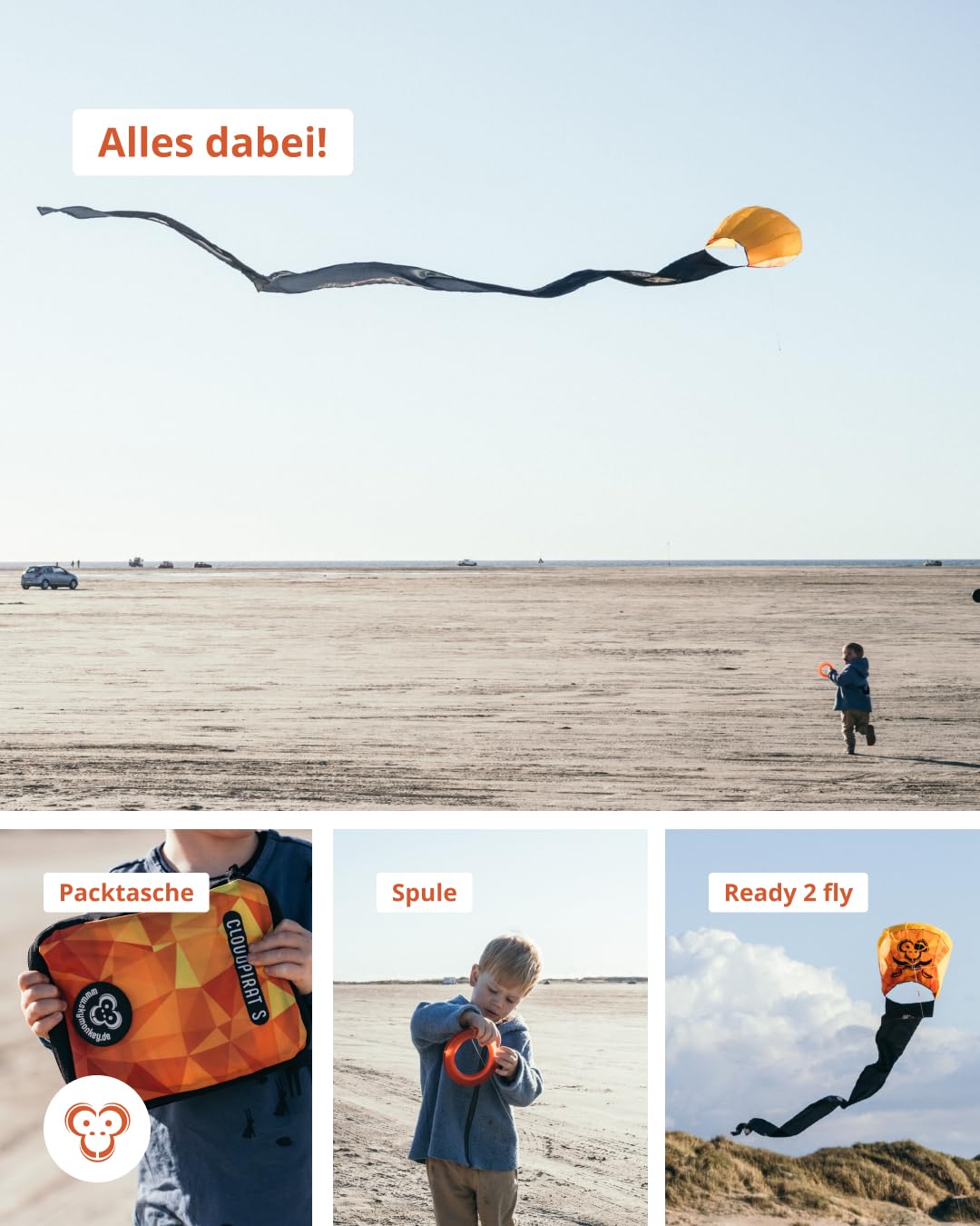 Skymonkey Cloudpirat Kinder Drache Outdoor ab 8 Jahren - inkl. 81 cm Drachenschnur - Größe L, Sunsetorange