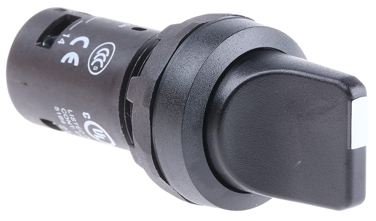 ABBC2SS1-10B-11 Compact Selector Switch, 2-pos Fixed B&C, Short handle, Black, Non-Illuminated, Black Plastic, 1NO+1NC (ABB1SFA619200R1076)