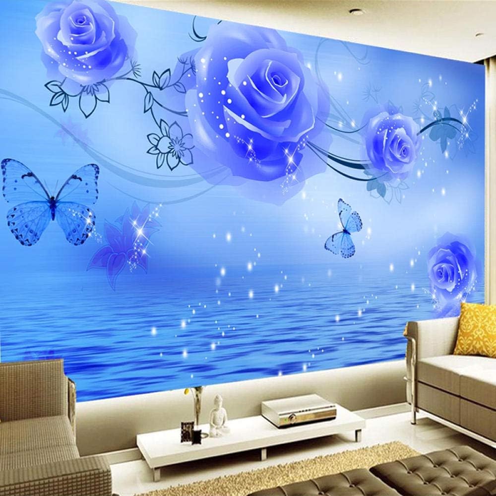 Amazon Co Jp カスタム3d壁壁画壁紙モダンブルーローズフラワーリフレクションフレスコリビングルームスタディクラシック家の装飾壁画3d 250 W 175 H Cm Diy Tools Garden