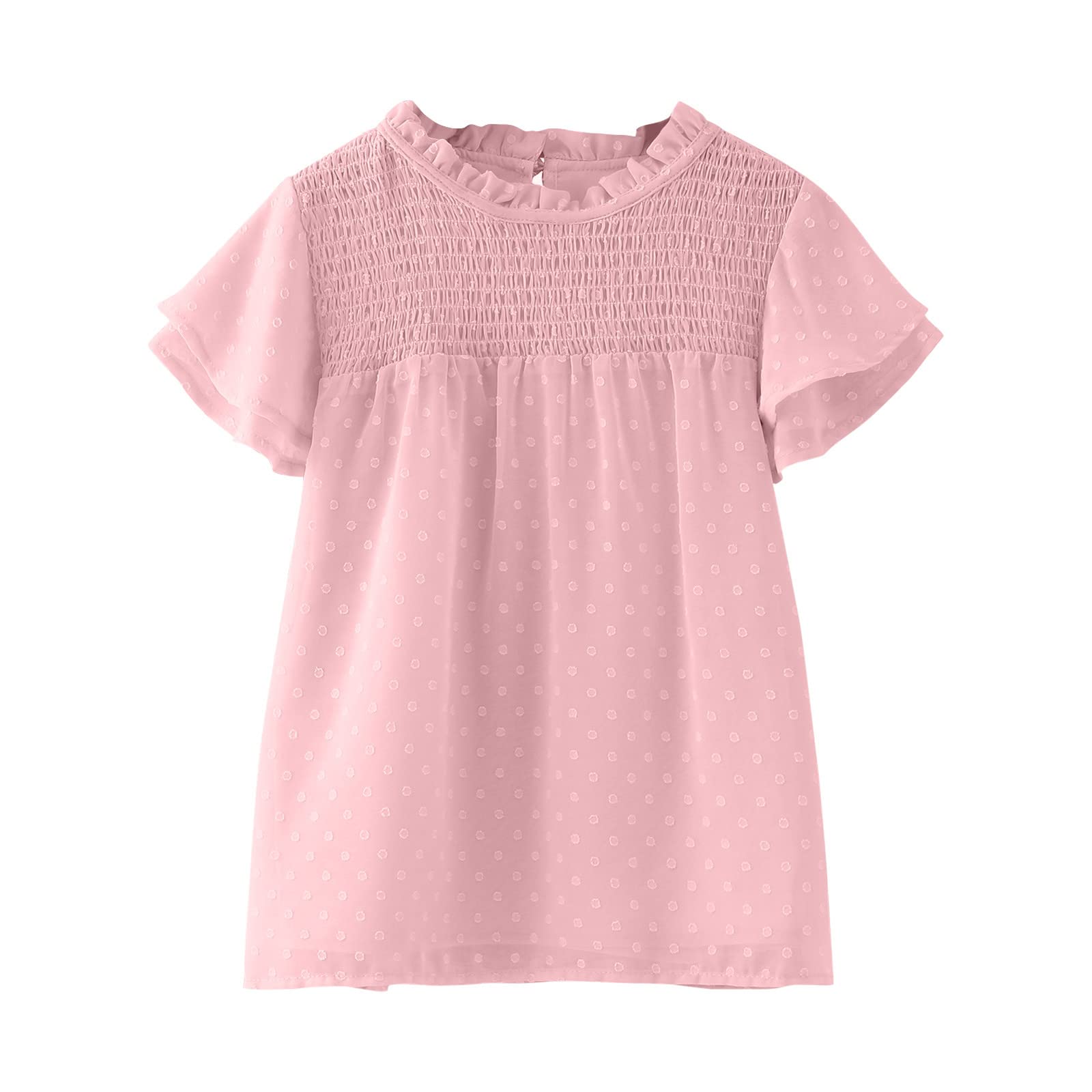 Generic Camiseta reversible para niña y niña, con volantes, manga corta, cuello redondo, blusa suelta, verano, color sólido, informal, para niñas, 152