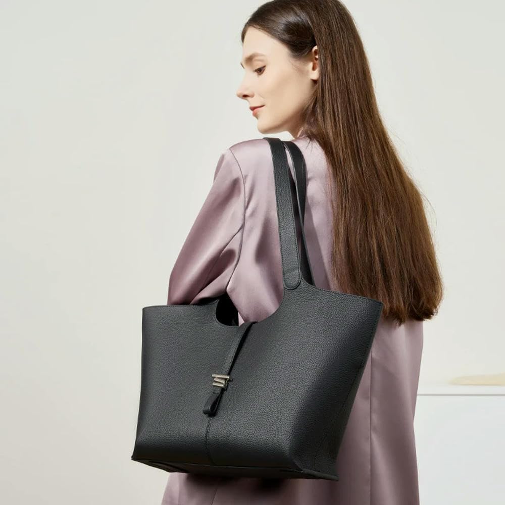 ZBDZSW Bolso Grande de Mano para Mujer Bolsos de Hombro de diseñador de Lujo de Cuero Genuino Bolsos de Mano de Piel de Vaca de Moda para Mujer 2661-Elephant Grey