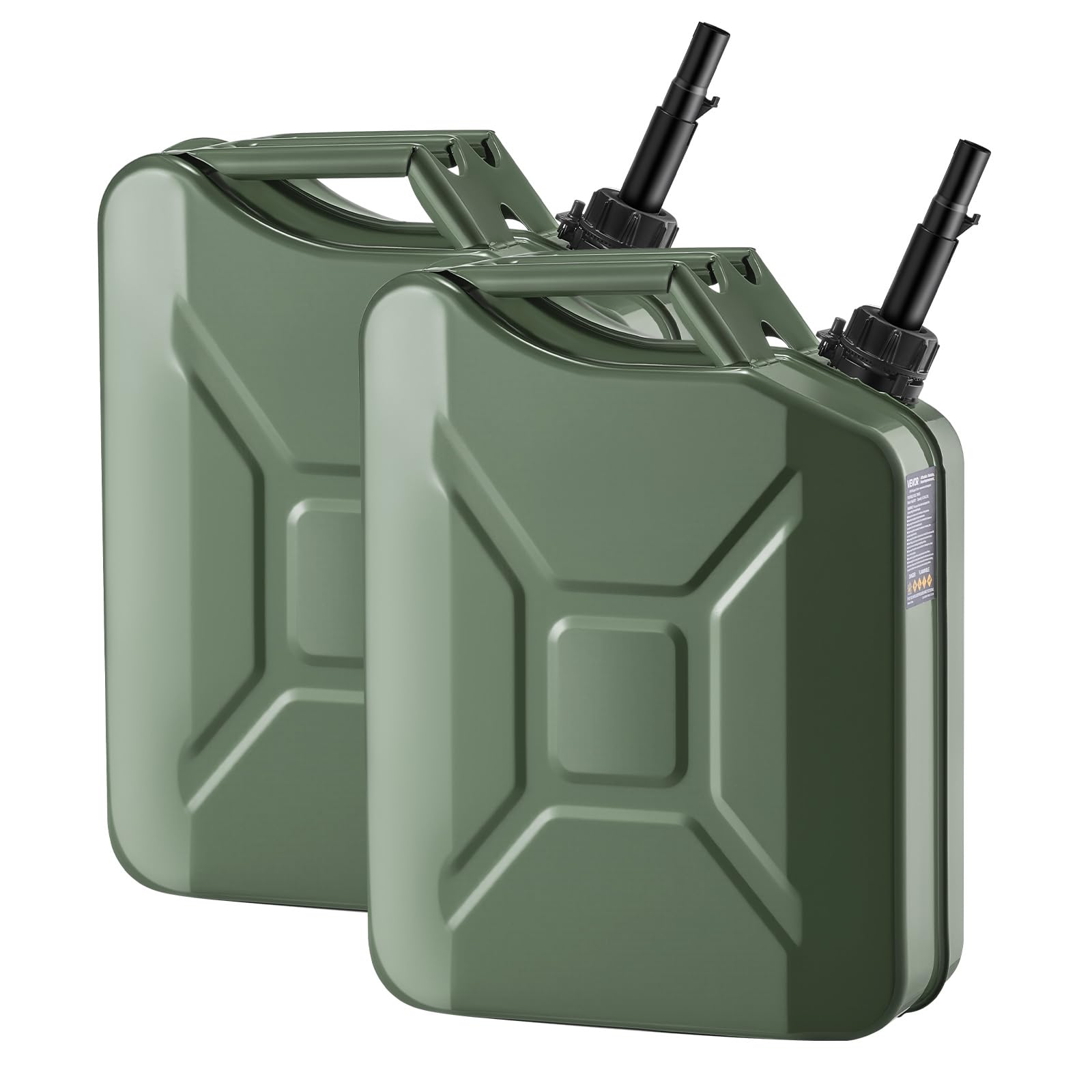 VEVOR Bidón de Gasolina de 20 L, Tanque de Combustible de Metal y PP con Pico y Asa, Caudal Máximo de 6 L/min, a Prueba de Fugas, para la Mayoría de Autos, Motocicletas, ATV, UTV, Verde, 2 Piezas