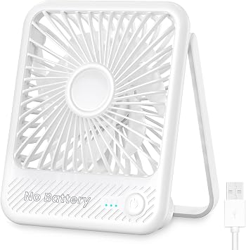 Koonie USB Desk Fan, Strong Wind Ultra Quiet Small Personal Fan with 180 Tilt Folding and 3 Speeds Adjustable, USB-C Corded Powered Mini USB Fan for Office Desktop Bedroom White, NO BATTERY