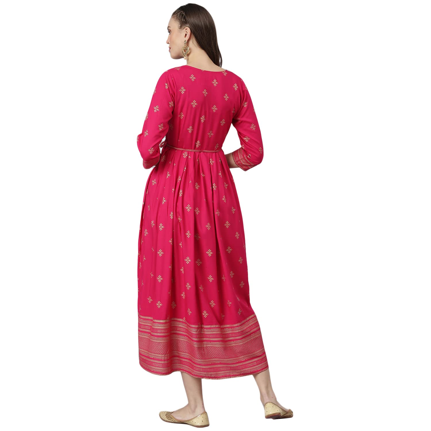 Stylum Women's Printed Rayon Flared Kurta (Tonypink44_Pink, Xxl)