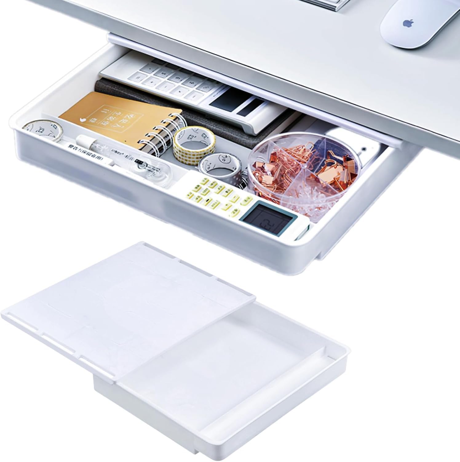Ausziehbare Untertischschublade, selbstklebendes Aufbewahrungsfach für Zuhause und Büro, 32,2 x 28,2 x 5,4 cm, extra ausziehbare Schubladenlösung, platzsparendes Schreibtischzubehör