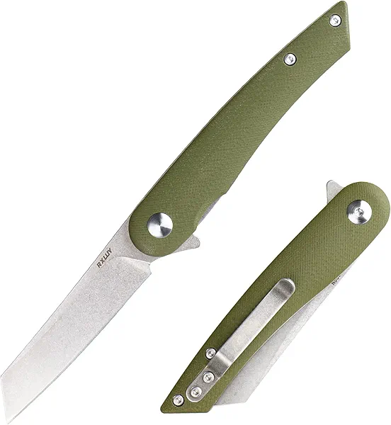 RXLUY Folding Pocket Knife, 2.79” 14C28N Steel Blade Micarta Handle Flipper Liner Lock Small Praxis EDC Folding Knife, Sharp Camping Outdoor Survival Knives for Men Women (Green)